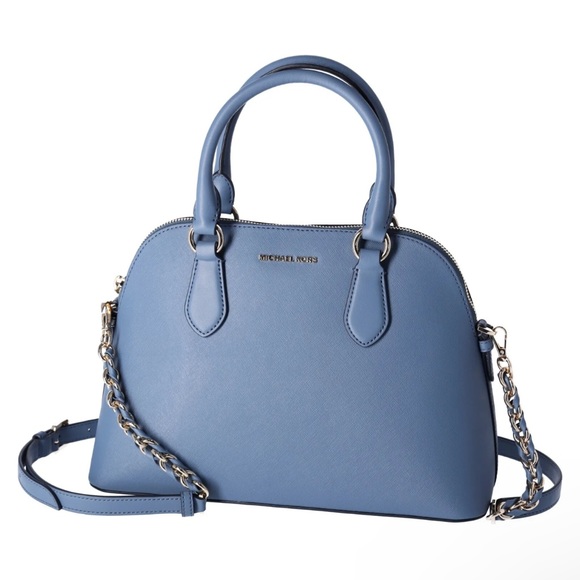 Michael Kors Veronica Medium Dome Satchel Crossbody Denim Blue Saffiano Leather - Picture 7 of 11